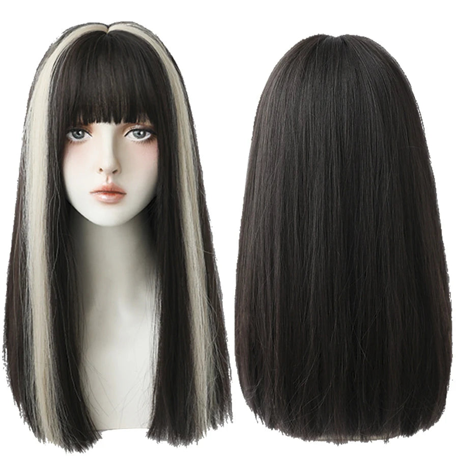 7JHHWIGS Long Straight Synthetic Light Brown Wigs With Bang For Women Heat-Resistant Daily Use Hair Hot Sell Wholesale Wigs