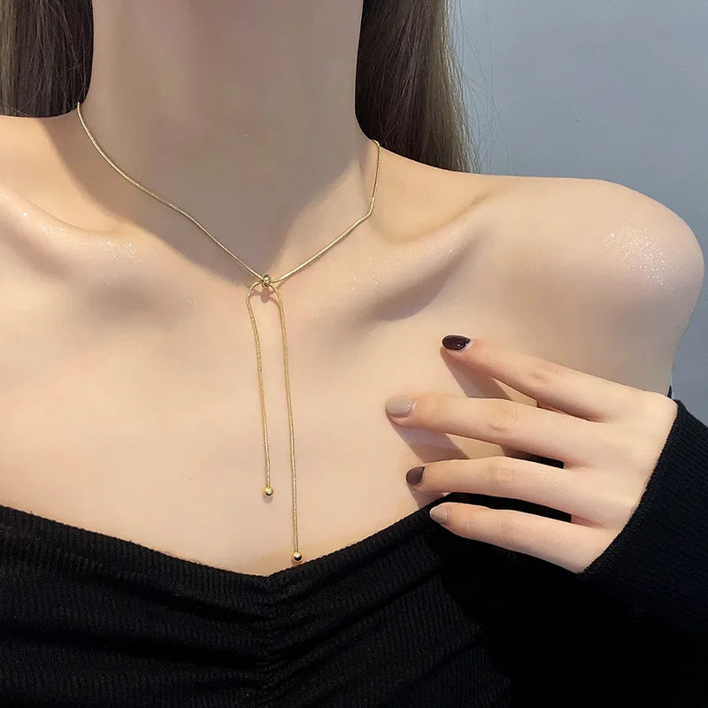 DIEYURO Stainless Steel Retro Creative Unique Design Adjustable Necklace Female Fashion Simple All-match Gold Clavicle Chain