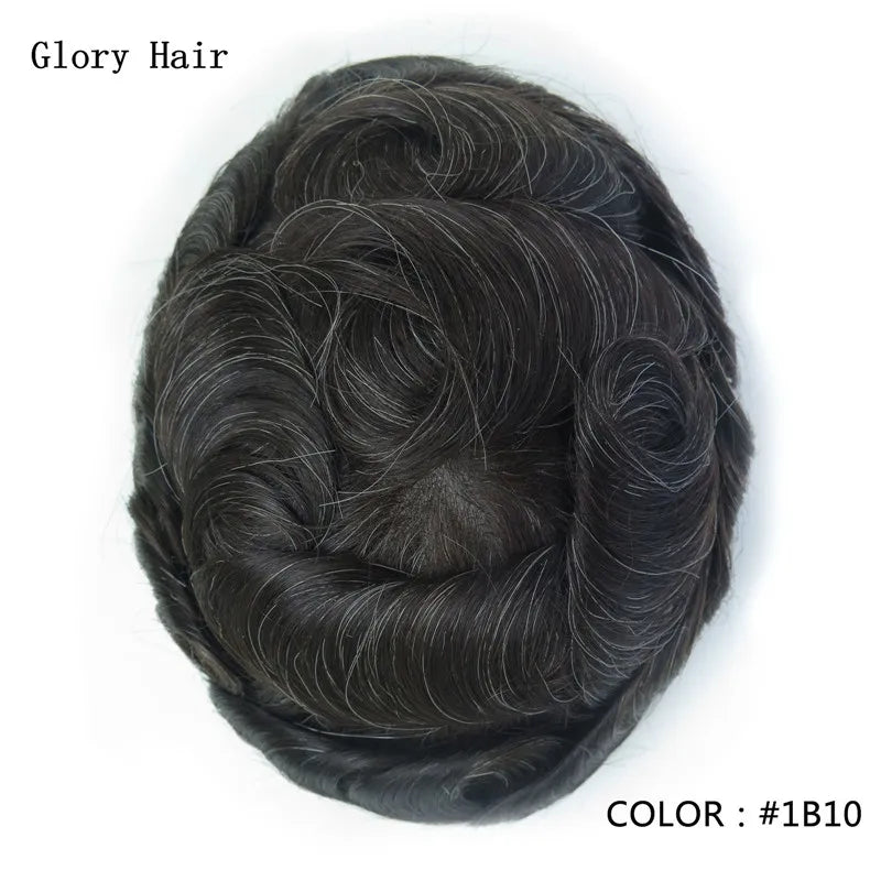 I Skin Hair Prosthesis 0.12 - 0.14 mm Indian Human Hair Multiple Sizes Toupee Men Fashion Wig Male