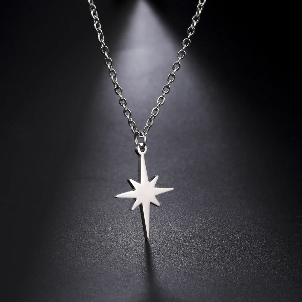 Lemegeton Simple North Star Pendant Necklace Fashion Women's Necklace Stainless Steel Starlight Choker Jewelry Lover Party Gift