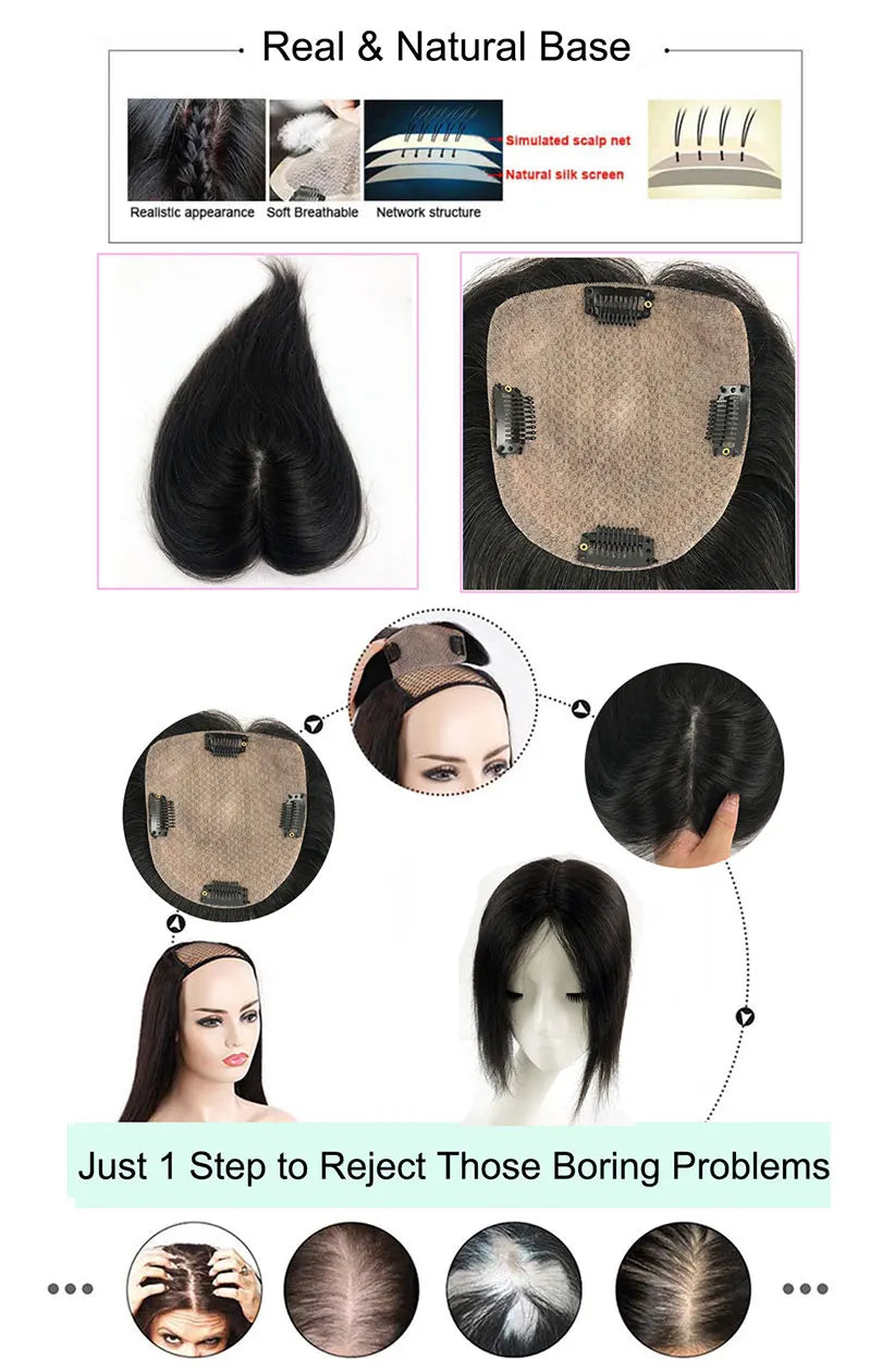 6x6 inch Injected Silk Skin Base Human Hair Women Topper Virgin European Hair Toupee Clips In Hairpiece Natural Scalp Top