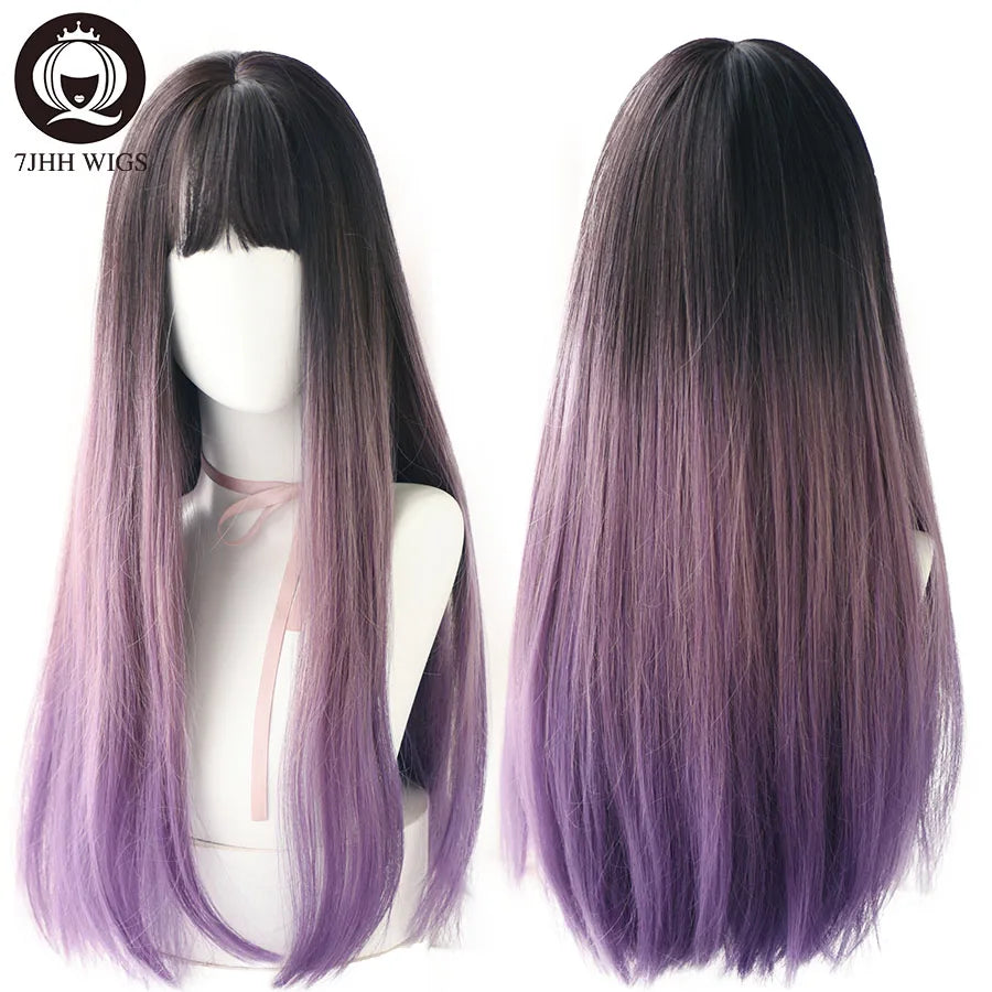 7JHHWIGS Long Straight Synthetic Light Brown Wigs With Bang For Women Heat-Resistant Daily Use Hair Hot Sell Wholesale Wigs