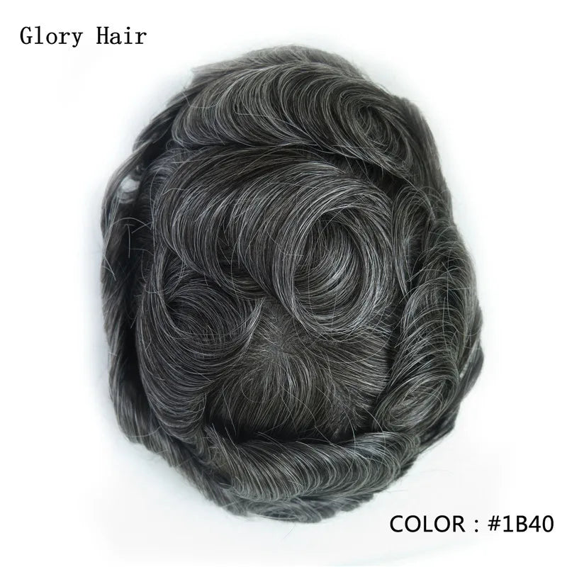 I Skin Hair Prosthesis 0.12 - 0.14 mm Indian Human Hair Multiple Sizes Toupee Men Fashion Wig Male