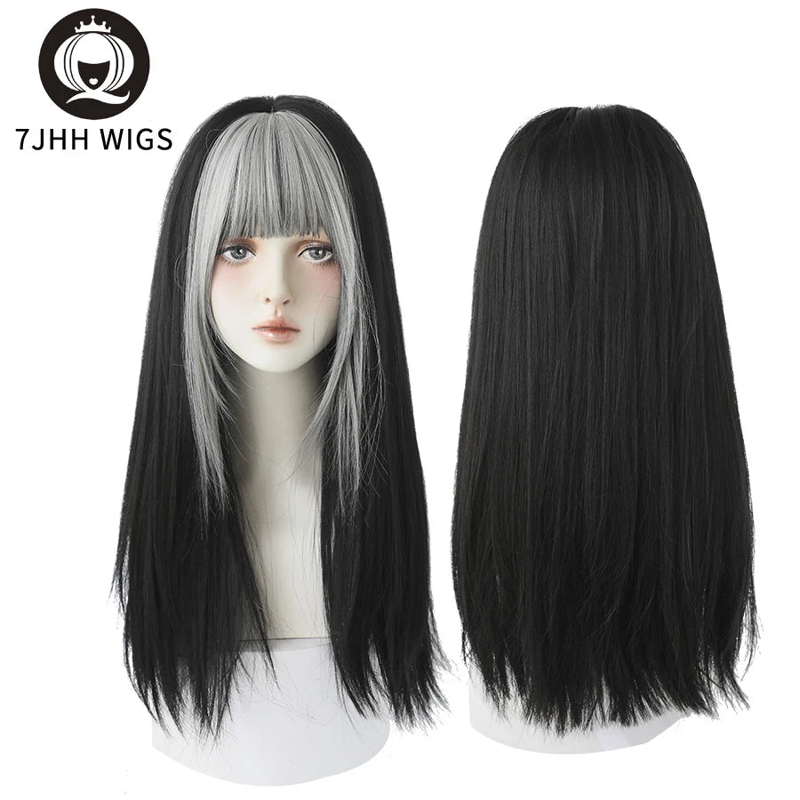 7JHHWIGS Long Straight Synthetic Light Brown Wigs With Bang For Women Heat-Resistant Daily Use Hair Hot Sell Wholesale Wigs