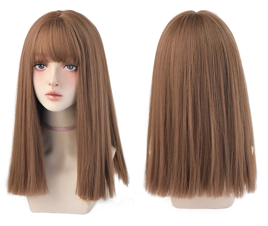 7JHHWIGS Long Straight Synthetic Light Brown Wigs With Bang For Women Heat-Resistant Daily Use Hair Hot Sell Wholesale Wigs