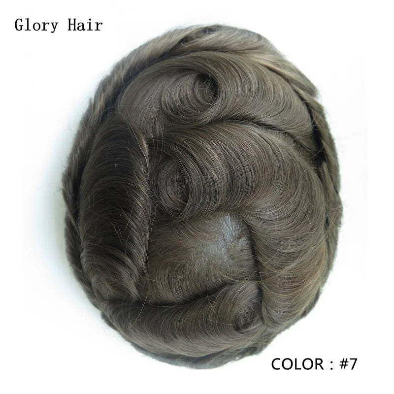 I Skin Hair Prosthesis 0.12 - 0.14 mm Indian Human Hair Multiple Sizes Toupee Men Fashion Wig Male