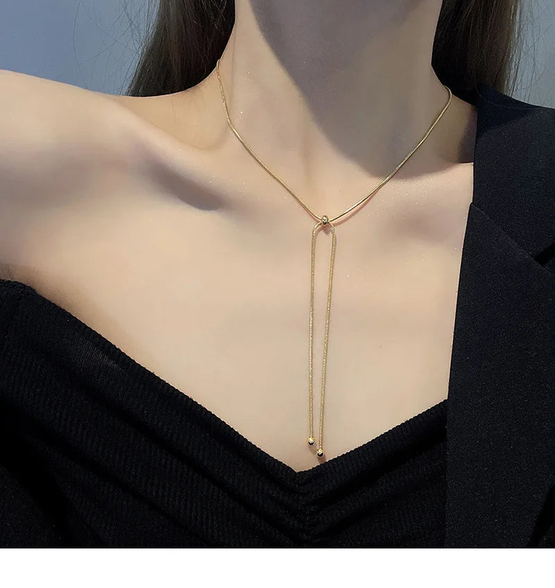 DIEYURO Stainless Steel Retro Creative Unique Design Adjustable Necklace Female Fashion Simple All-match Gold Clavicle Chain