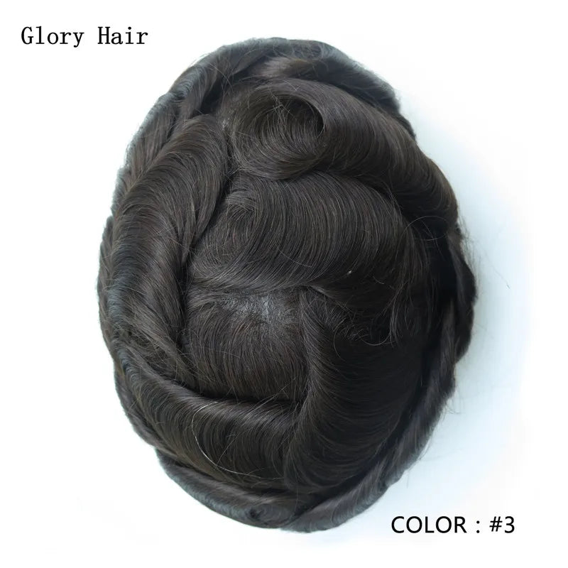 I Skin Hair Prosthesis 0.12 - 0.14 mm Indian Human Hair Multiple Sizes Toupee Men Fashion Wig Male