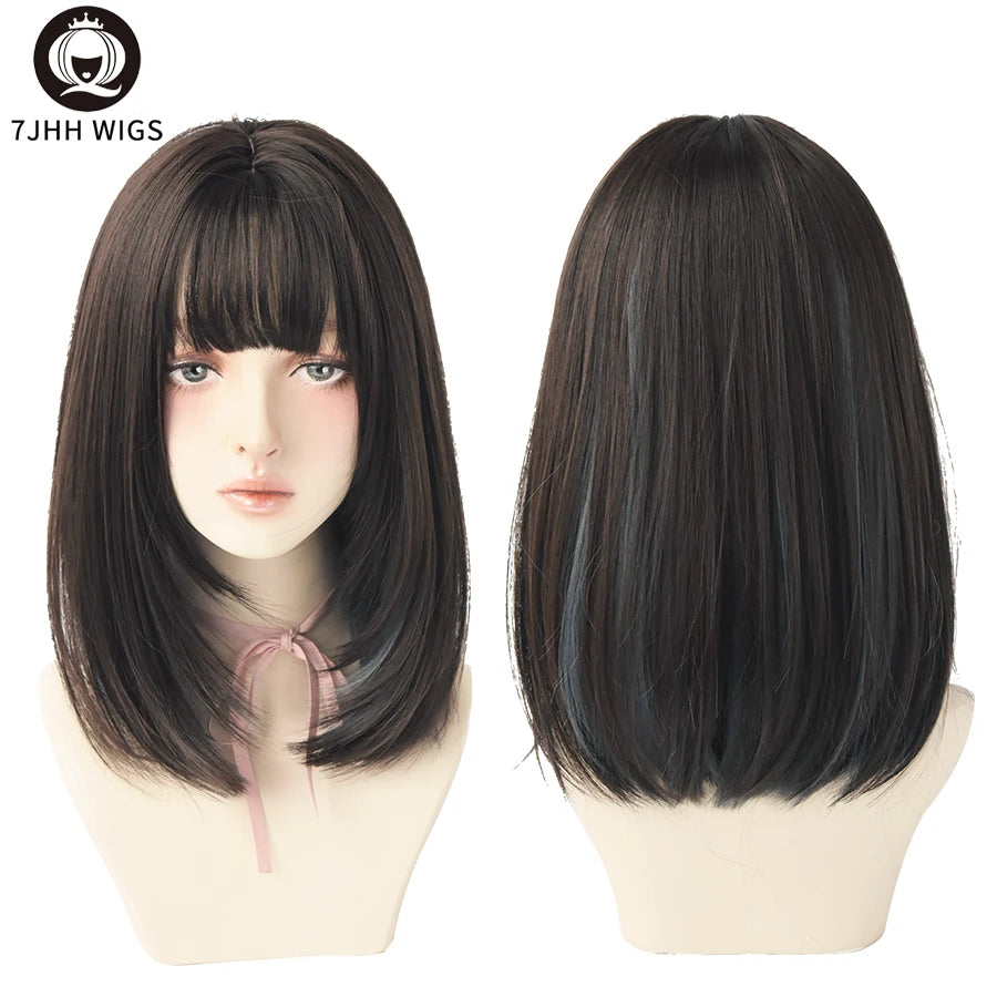 7JHHWIGS Long Straight Synthetic Light Brown Wigs With Bang For Women Heat-Resistant Daily Use Hair Hot Sell Wholesale Wigs