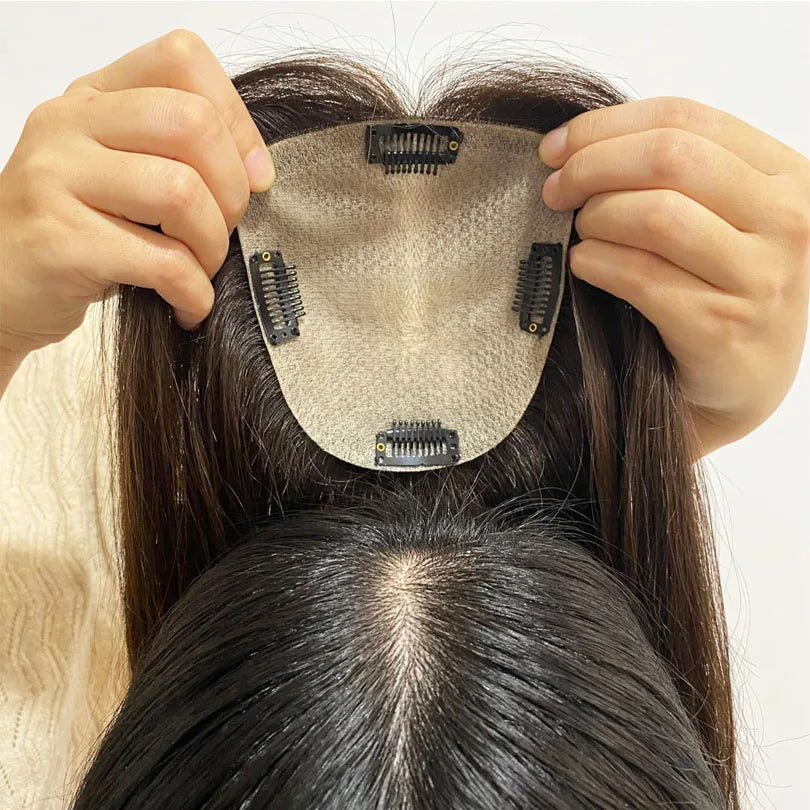 6x6 inch Injected Silk Skin Base Human Hair Women Topper Virgin European Hair Toupee Clips In Hairpiece Natural Scalp Top