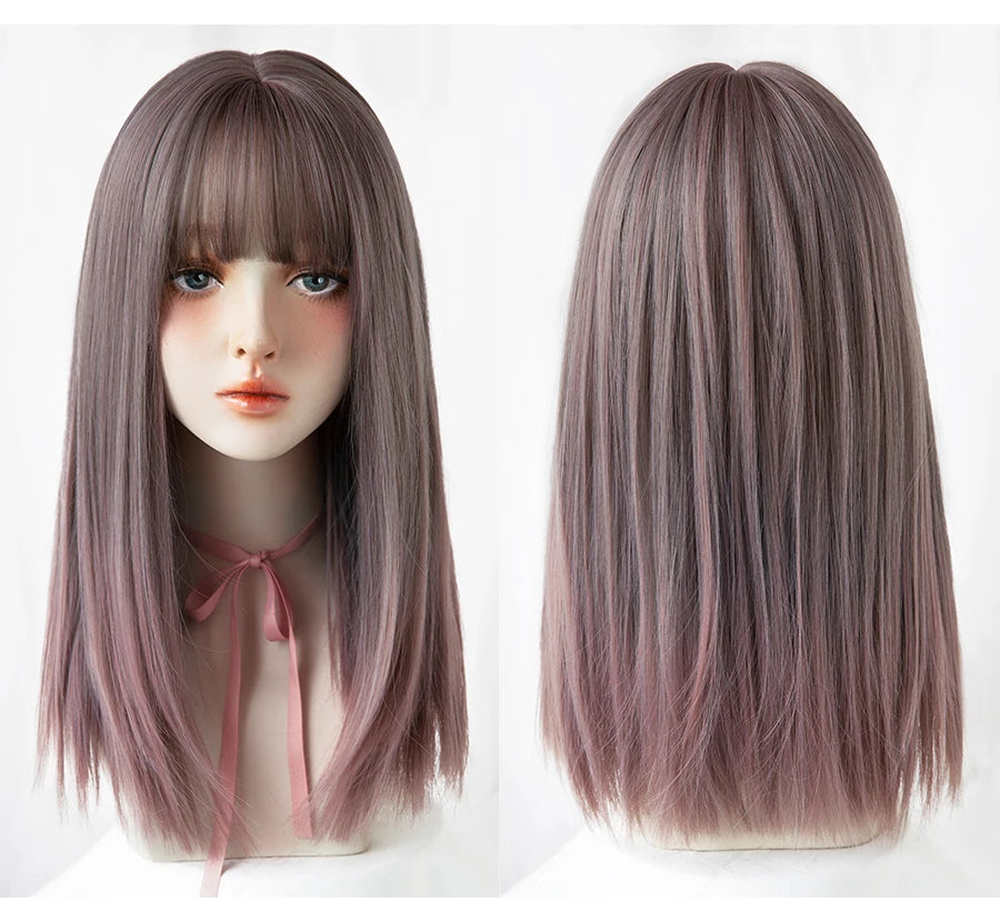 7JHHWIGS Long Straight Synthetic Light Brown Wigs With Bang For Women Heat-Resistant Daily Use Hair Hot Sell Wholesale Wigs