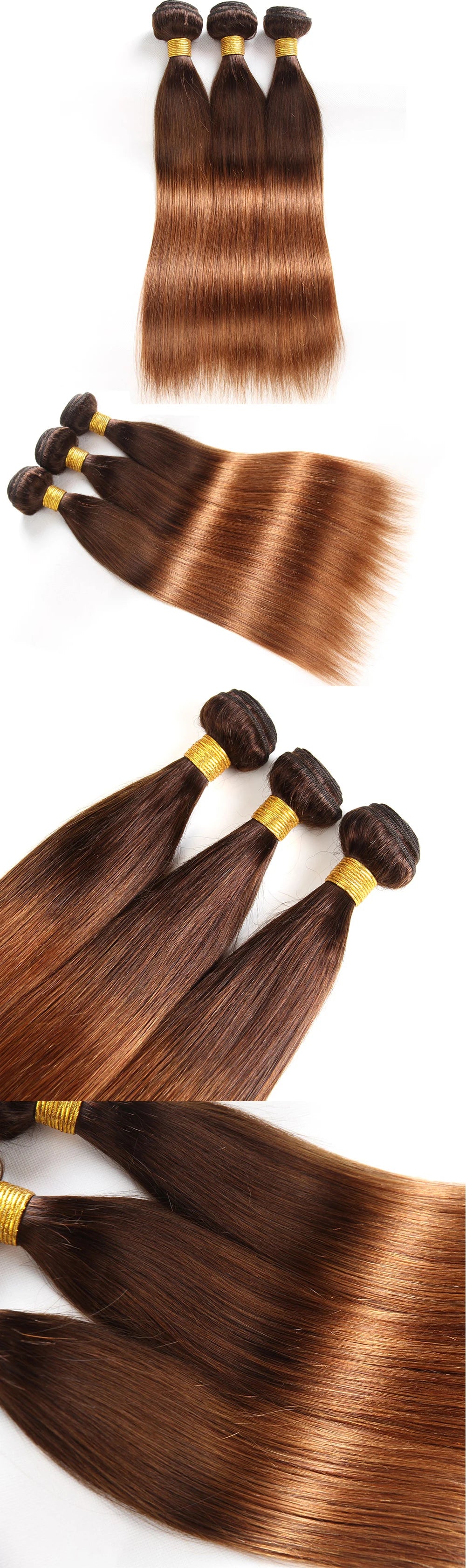 Ombre Bundles With Closure Brazilian Hair Weave Bundles With Closure Brown T4/30 Colored Human Hair Bundles With Closure