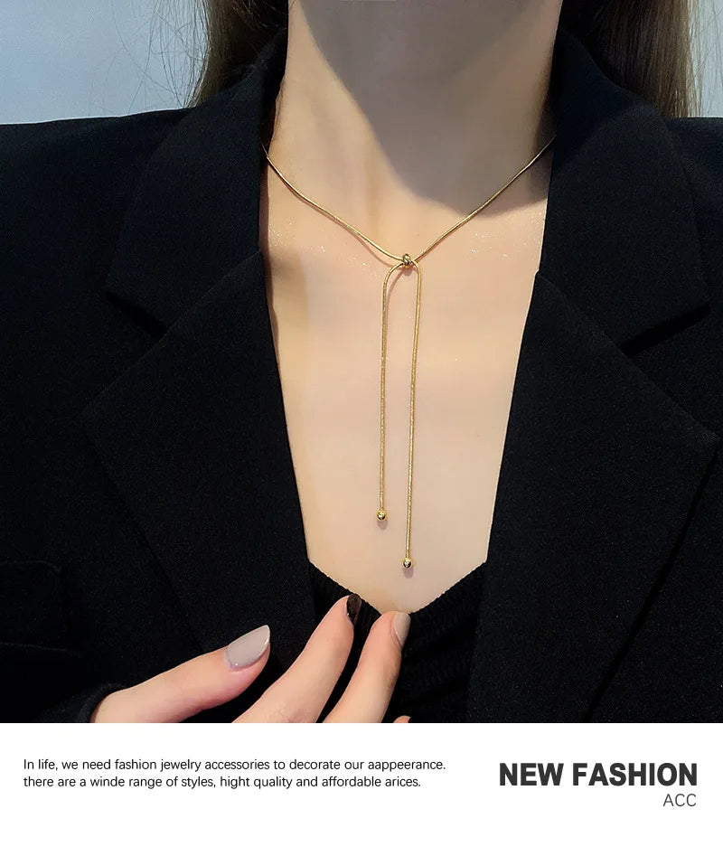 DIEYURO Stainless Steel Retro Creative Unique Design Adjustable Necklace Female Fashion Simple All-match Gold Clavicle Chain