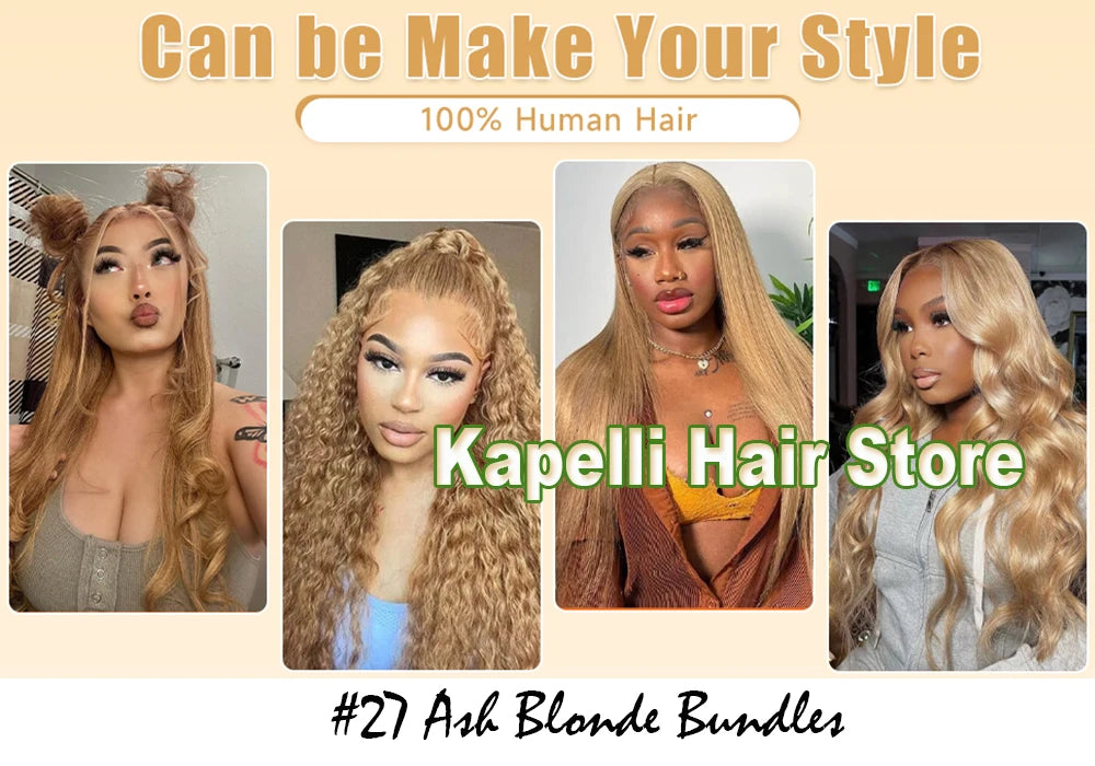 #27 Honey Blonde Human Hair Bundles with Closure Body Wave Bundles Hair With 4x4 Closure Brazilian Hair Weave Bundles Hair Remy