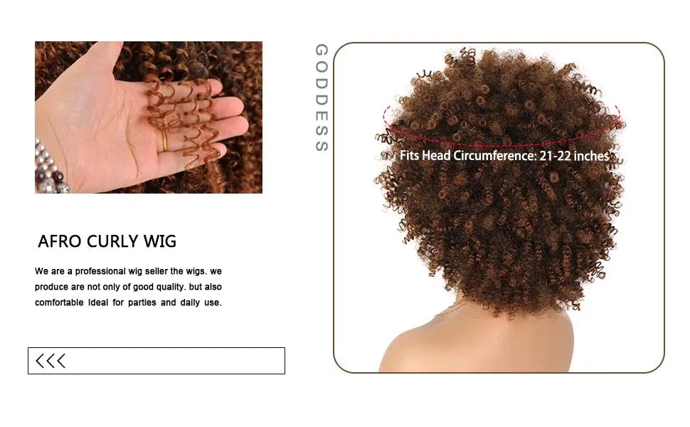 Tereshar Synthetic Short Curly with Bangs for Black Women 8 inch Afro Kinky Curly Wig Synthetic Hair Wigs for Daily Party Use
