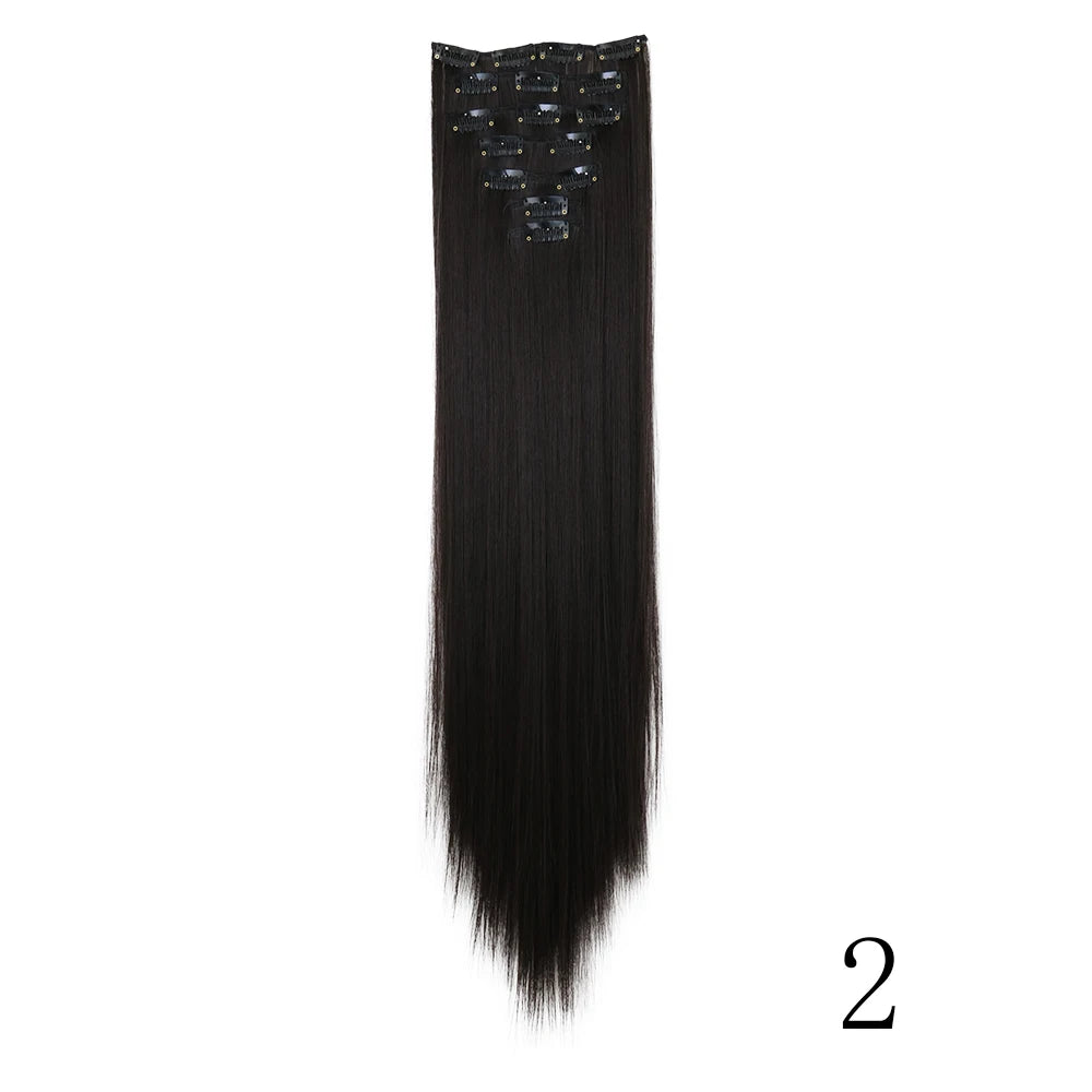 LANSA 7Clips Long Straight Synthetic Clip On Hair Extensions Cheveux Clip Naturel High Temperature Fiber Black Brown Hairpiece