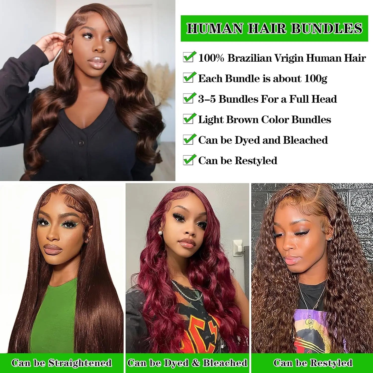 Bundles with Closure Body Wave Bundles Human Hair With 4x4 Lace Closure Brown Blonde Colored 3/4 Bundles Hair Remy For Women