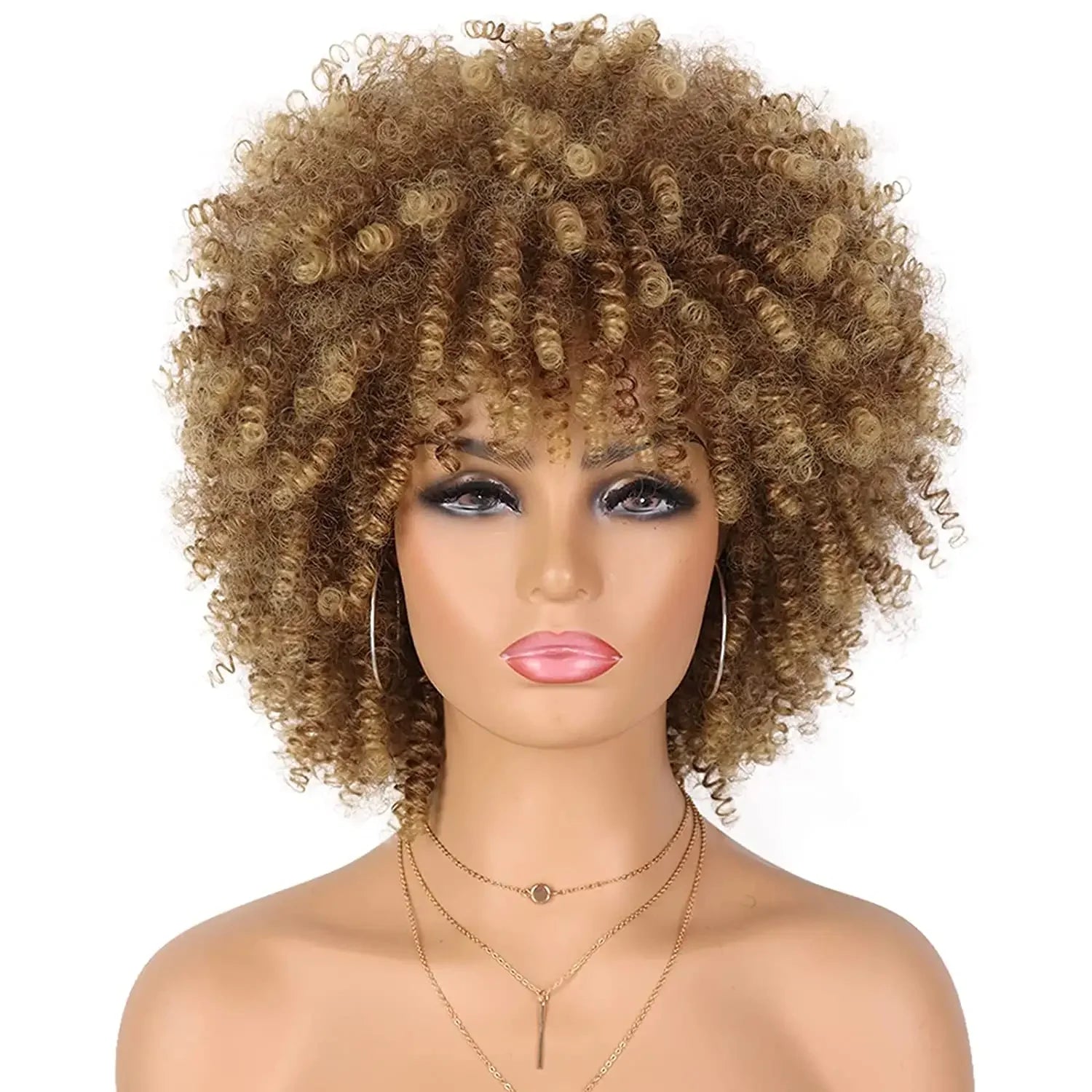 Tereshar Synthetic Short Curly with Bangs for Black Women 8 inch Afro Kinky Curly Wig Synthetic Hair Wigs for Daily Party Use