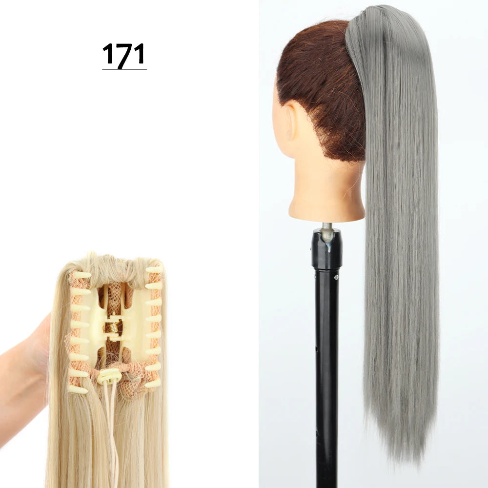 Synthetic Claw Clip Ponytail Hair Extension 24Inch Long Straight Ponytail Hair For Women Black Brown Pony Tail Hair Hairpiece