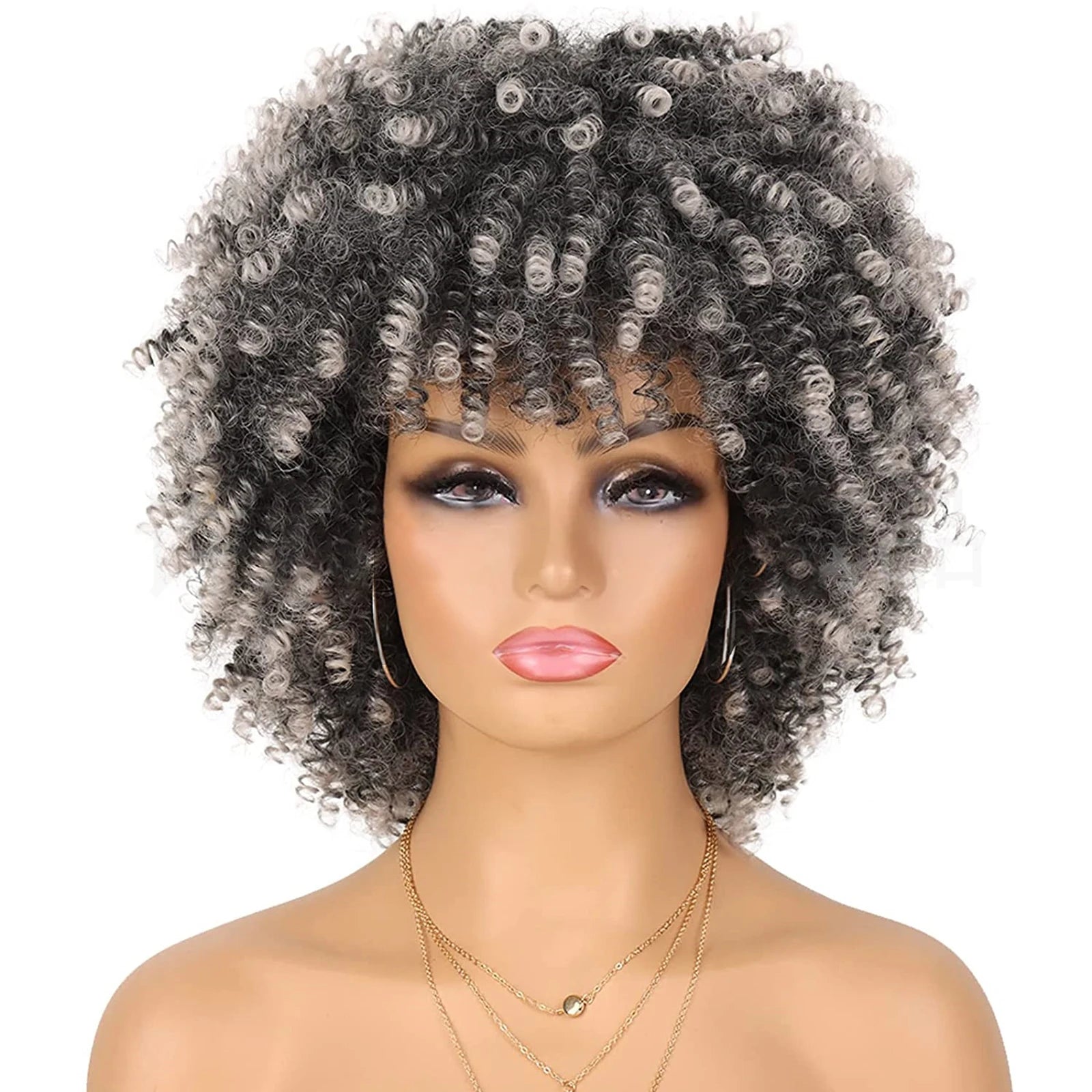 Tereshar Synthetic Short Curly with Bangs for Black Women 8 inch Afro Kinky Curly Wig Synthetic Hair Wigs for Daily Party Use