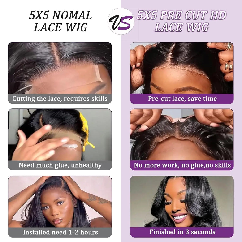 Glueless Wigs Human Hair Ready To wear Pre Cut Pre Plucked 4x4 5x5 Hd Transparent Body Wave Lace Closure Wig Brazilian Wig