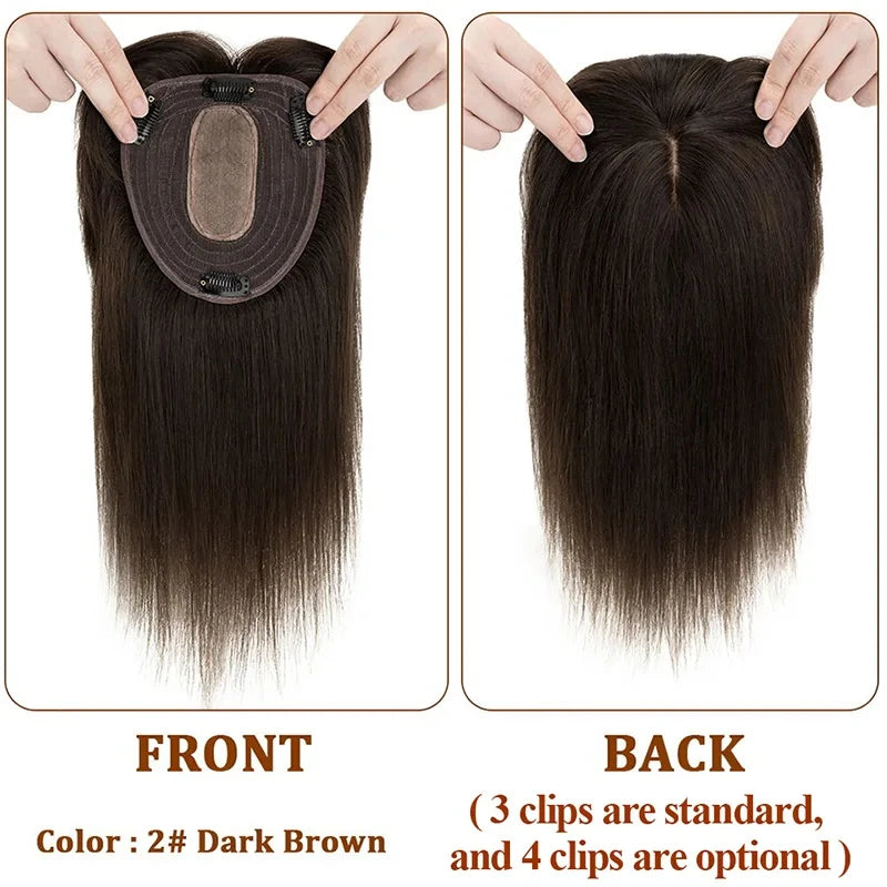 Silk Top Base Swiss Lace Clip In Topper Straight Women Toupee With Bangs Breathable And Soft Real Human Hairpiece Blonde Color