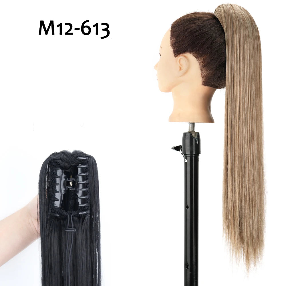 Synthetic Claw Clip Ponytail Hair Extension 24Inch Long Straight Ponytail Hair For Women Black Brown Pony Tail Hair Hairpiece