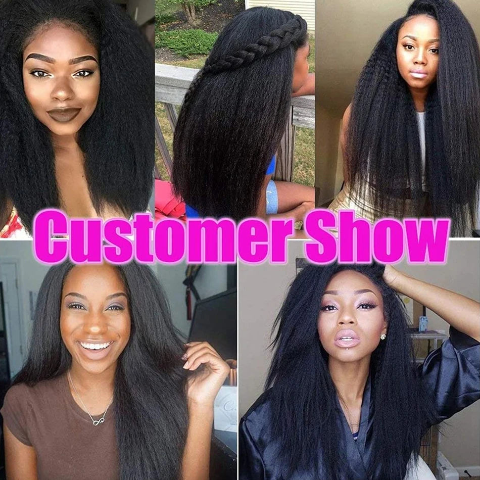 Kinky Straight 100% Raw Human Hair Bundles And Closure 4X4 3Bundles Yaki Straight Hair with HD Transparent Lace Frontal Tissage