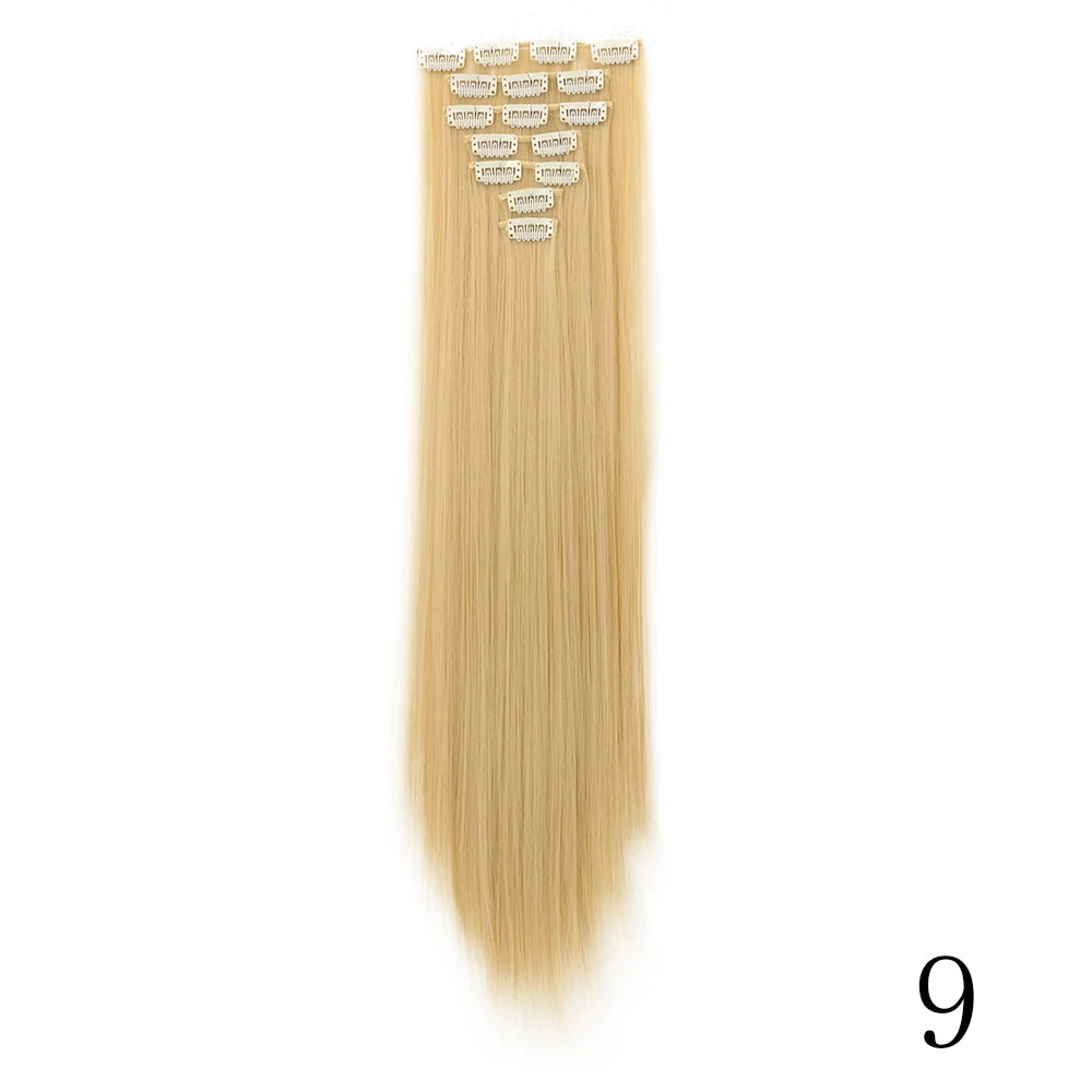 LANSA 7Clips Long Straight Synthetic Clip On Hair Extensions Cheveux Clip Naturel High Temperature Fiber Black Brown Hairpiece