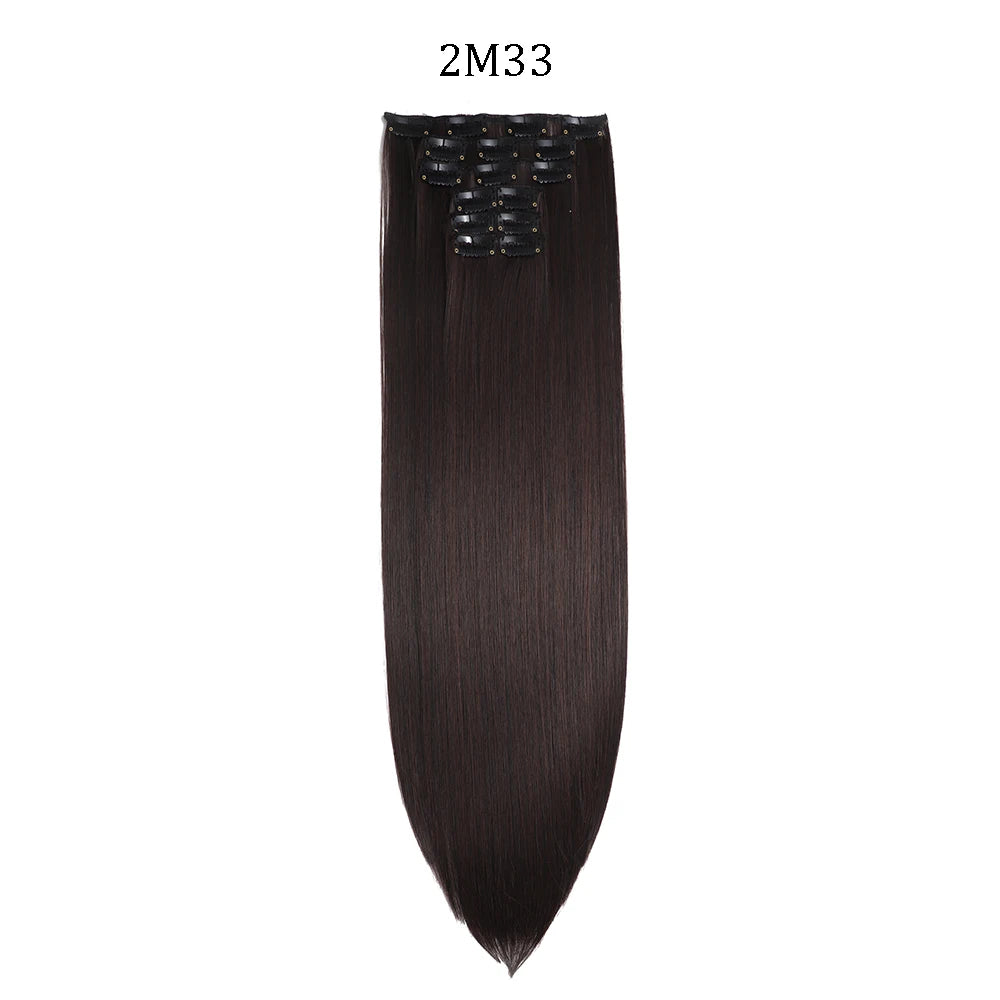 24 inches Synthetic Long Straight Hairstyle 16 Clips 6Pcs/Set Hair Extensions Blonde Black Hairpieces Heat Resistant For Women