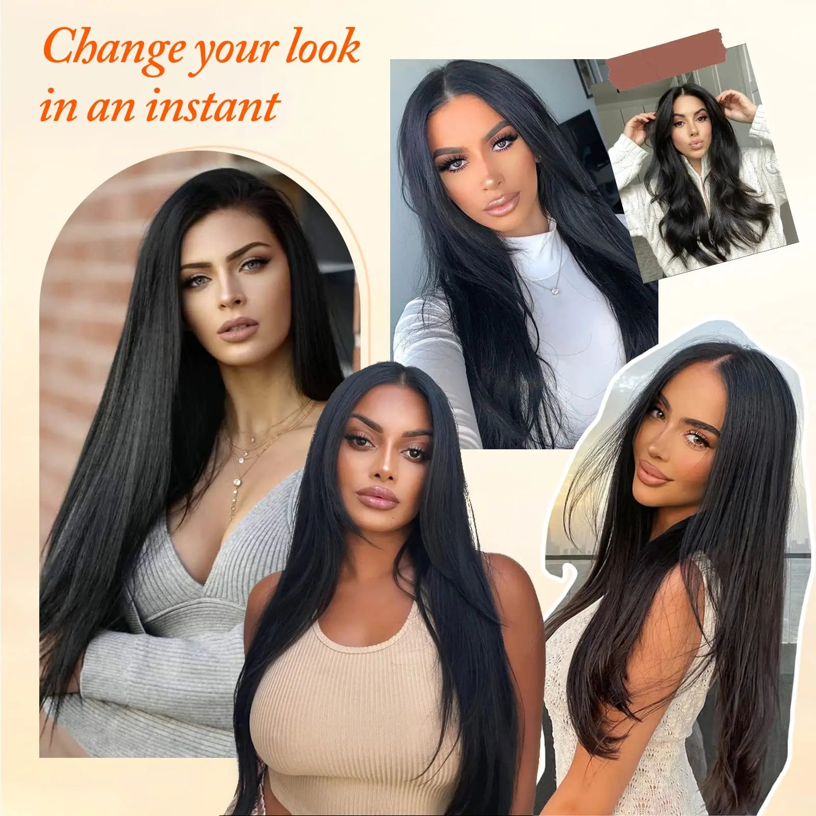 7Pcs/Set 16 Clips Hair Extension Black Long Straight Natural Hair Ombre Hairpiece Heat Resistant Fiber For Women Hairstyle