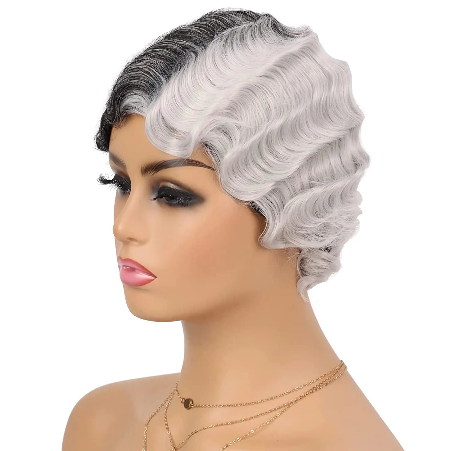 Finger Wave Synthetic Wig Short Mommy Hair Curly Wigs for Black Women Lady Nuna Wig 1920s Cosplay Costume Halloween Party