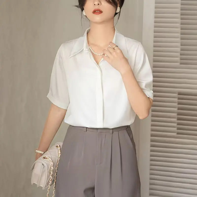 Summer New Women's Blouse Casual Loose Short Sleeve Ladies Shirt Japanese Fashion Pullover Button Up Female Clothing Elegant Top