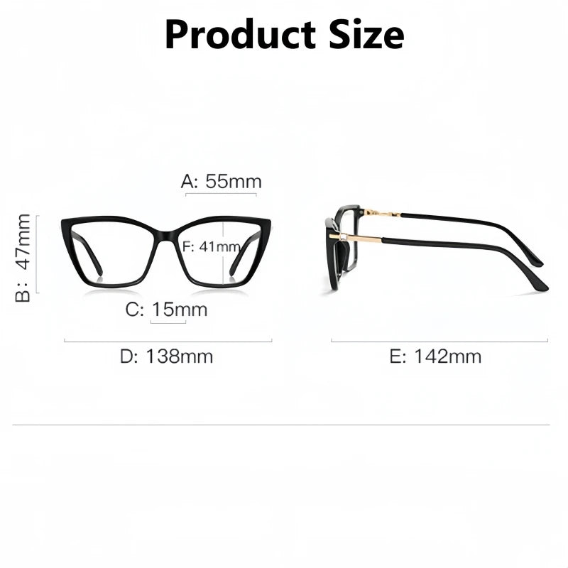 TFTB Fashion Trend Women Cat Eye Glasses Ultra Light TR90 Blue Light Blocking Alloy Optical Prescription Eyeglasses Frame 138mm