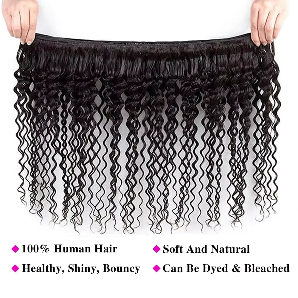 Burmese Curly Deep Wave Human Hair Bundles With 13X4 Frontal Closure Bundle Deals 100% Raw Human Hair Weaving Curly Hair Bundle