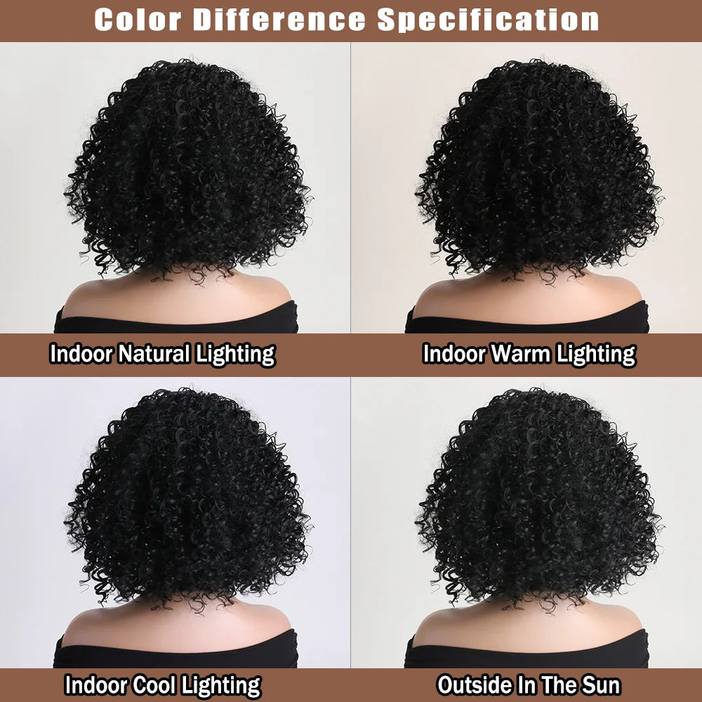 Short Straight Headband Synthetic Natural  Kinky Curly Black  Wigs for Black Women Daily Party Use Heat Resistant Fake Hair ﻿