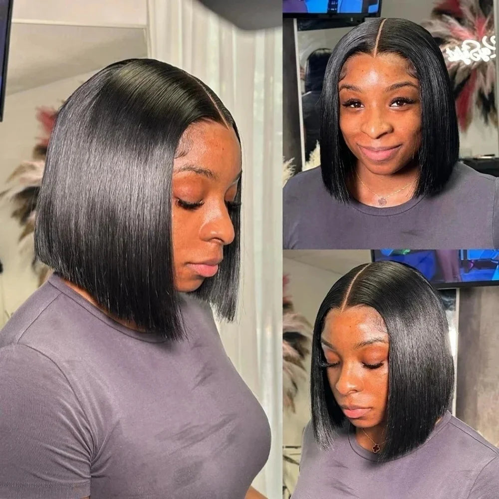 Vietnamese Bone Straight Bob Human Hair Short Wig Hair 13x4 Lace Frontal Bob Wig 100% Human Hair Preplucked Wig 12 14 inch 200%