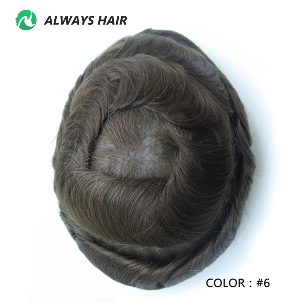 0.12-0.14mm PU Men Toupee Full Thickness Skin Indian Human Hair Men's Capillary Prothesis 130% Density Wig Man