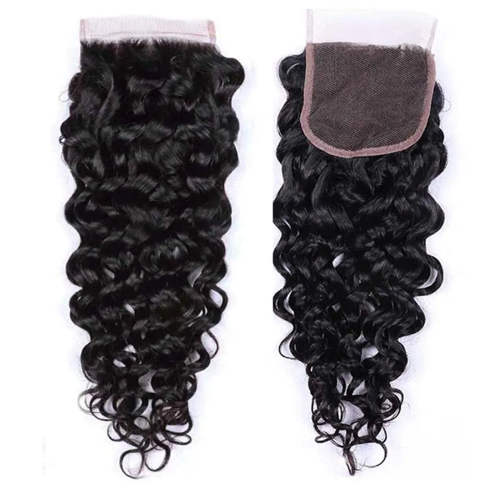 Brazilian Water Wave Hair Bundles With Closure 3Pcs 4Pcs Hair Bundle And 1pc Lace Closure Remy Human Hair Weave Natural Color 1B