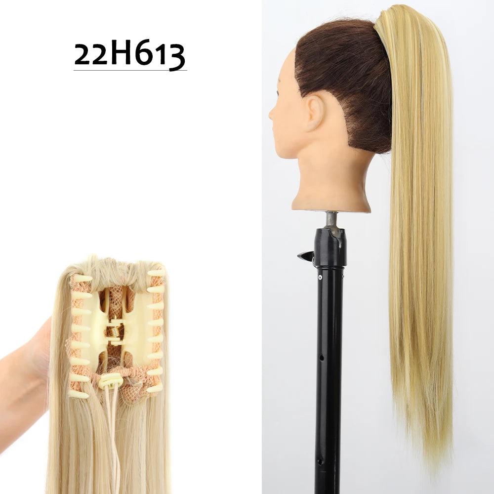 Synthetic Claw Clip Ponytail Hair Extension 24Inch Long Straight Ponytail Hair For Women Black Brown Pony Tail Hair Hairpiece