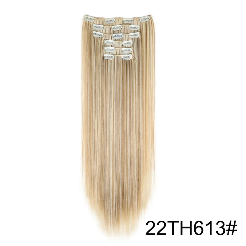 Synthetic 24Inch 16 Clips in Hair Extensions Long Straight Hairstyle Blonde Black Hairpieces Heat Resistant False Hair Daily Use