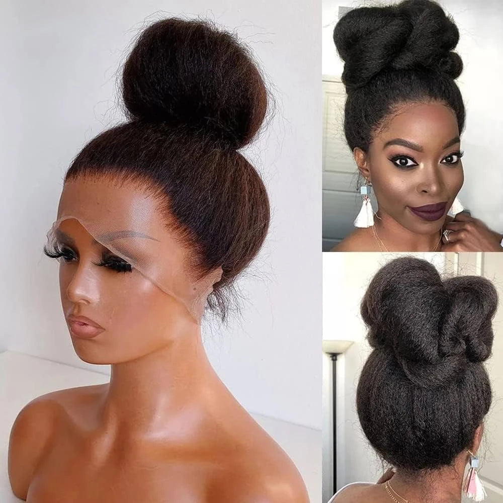 Kinky Straight 13x6 HD Lace Frontal Wig Invisible Drawstring Strap 360 Full Lace Glueless Wig 30 Inch Lace Front Wigs Human Hair