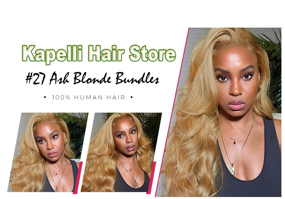 #27 Honey Blonde Human Hair Bundles with Closure Body Wave Bundles Hair With 4x4 Closure Brazilian Hair Weave Bundles Hair Remy