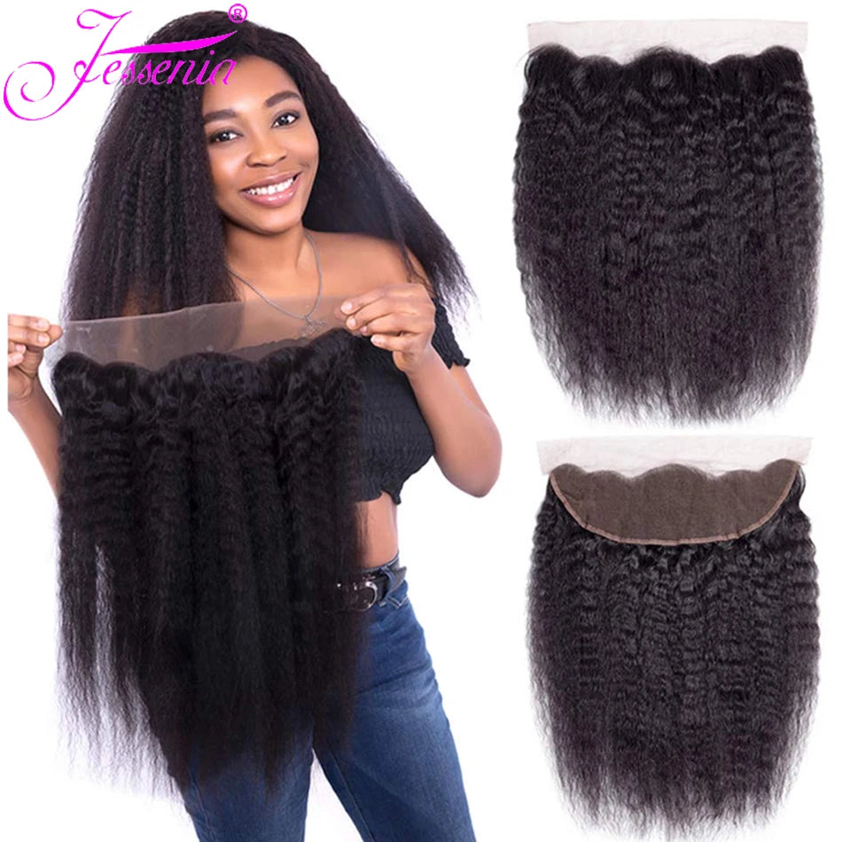 Kinky Straight 100% Raw Human Hair Bundles And Closure 4X4 3Bundles Yaki Straight Hair with HD Transparent Lace Frontal Tissage
