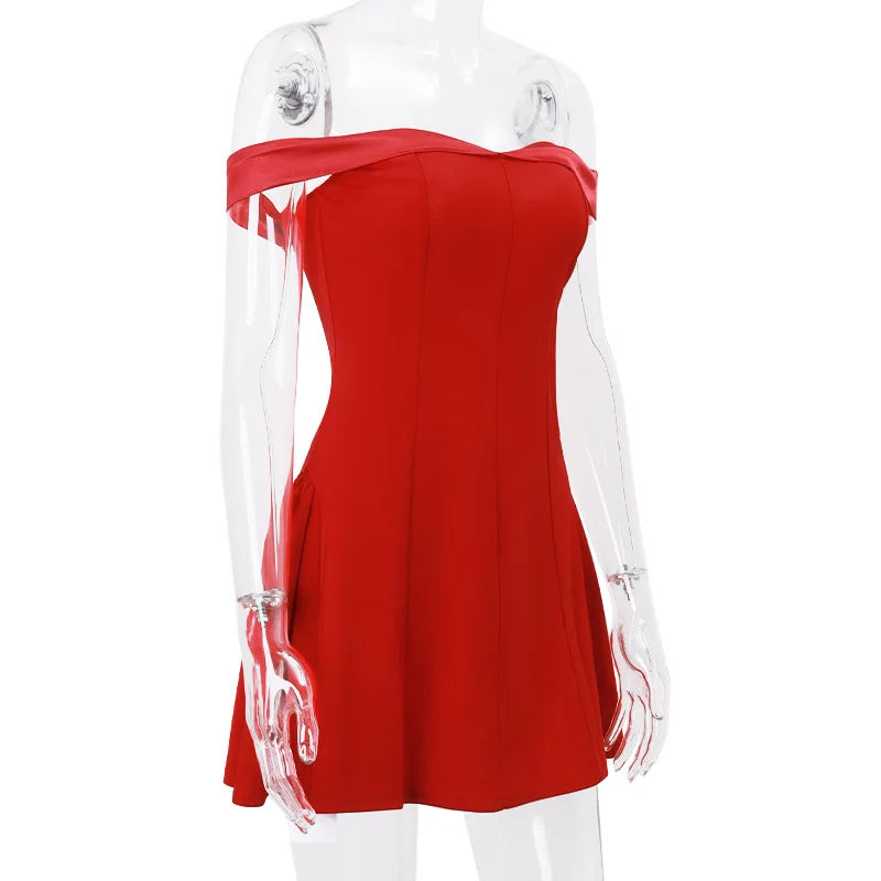 Candyhot Solid Off Shoulder Backless Sleeveless Zipper Mini Dresses Elegant Fashion Bodycon Dress Fall Evening Party Vestidos