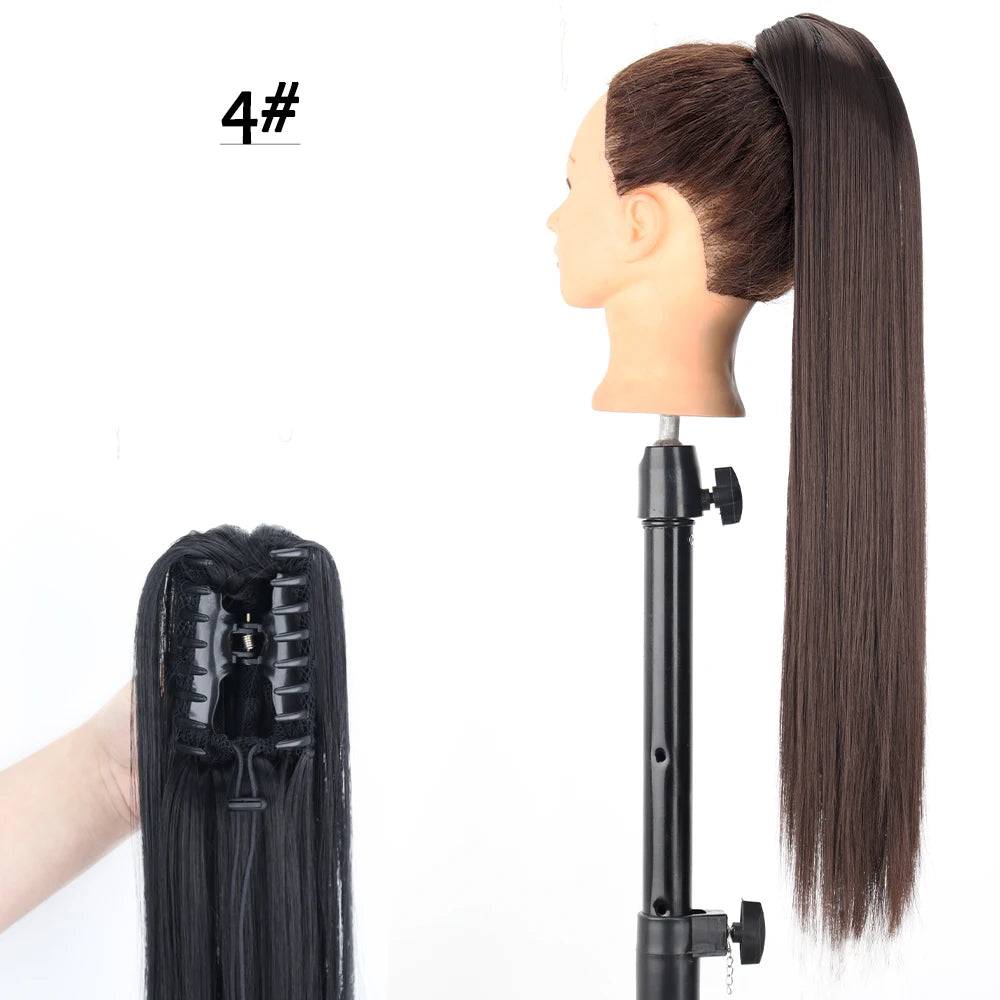 Synthetic Claw Clip Ponytail Hair Extension 24Inch Long Straight Ponytail Hair For Women Black Brown Pony Tail Hair Hairpiece