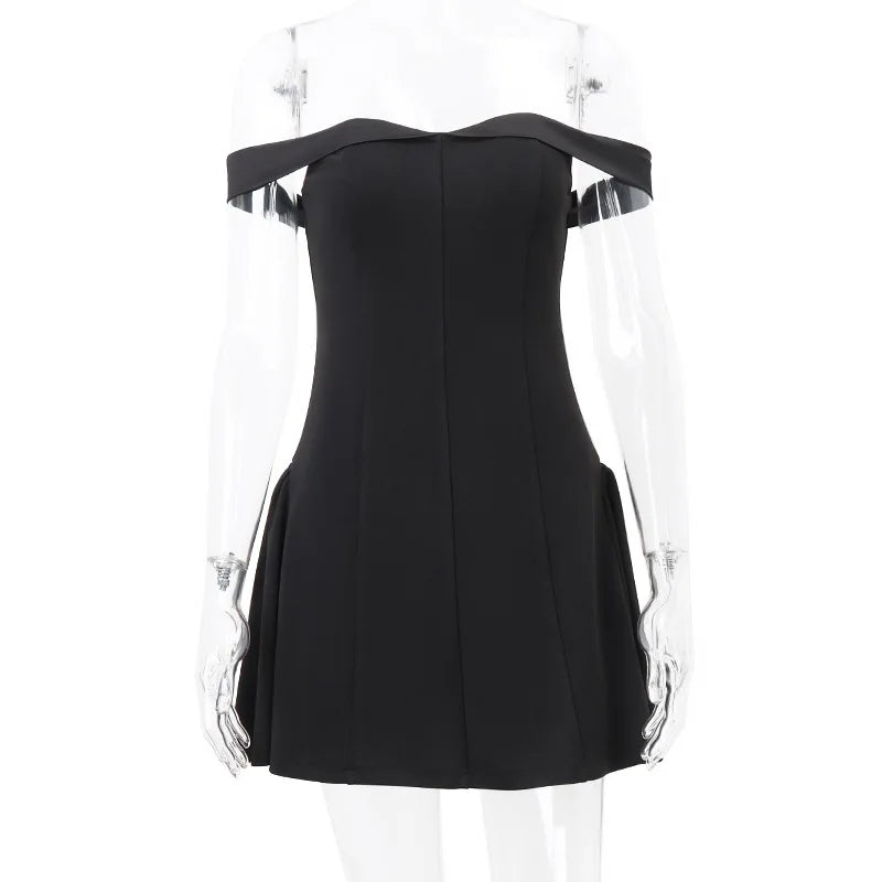 Candyhot Solid Off Shoulder Backless Sleeveless Zipper Mini Dresses Elegant Fashion Bodycon Dress Fall Evening Party Vestidos