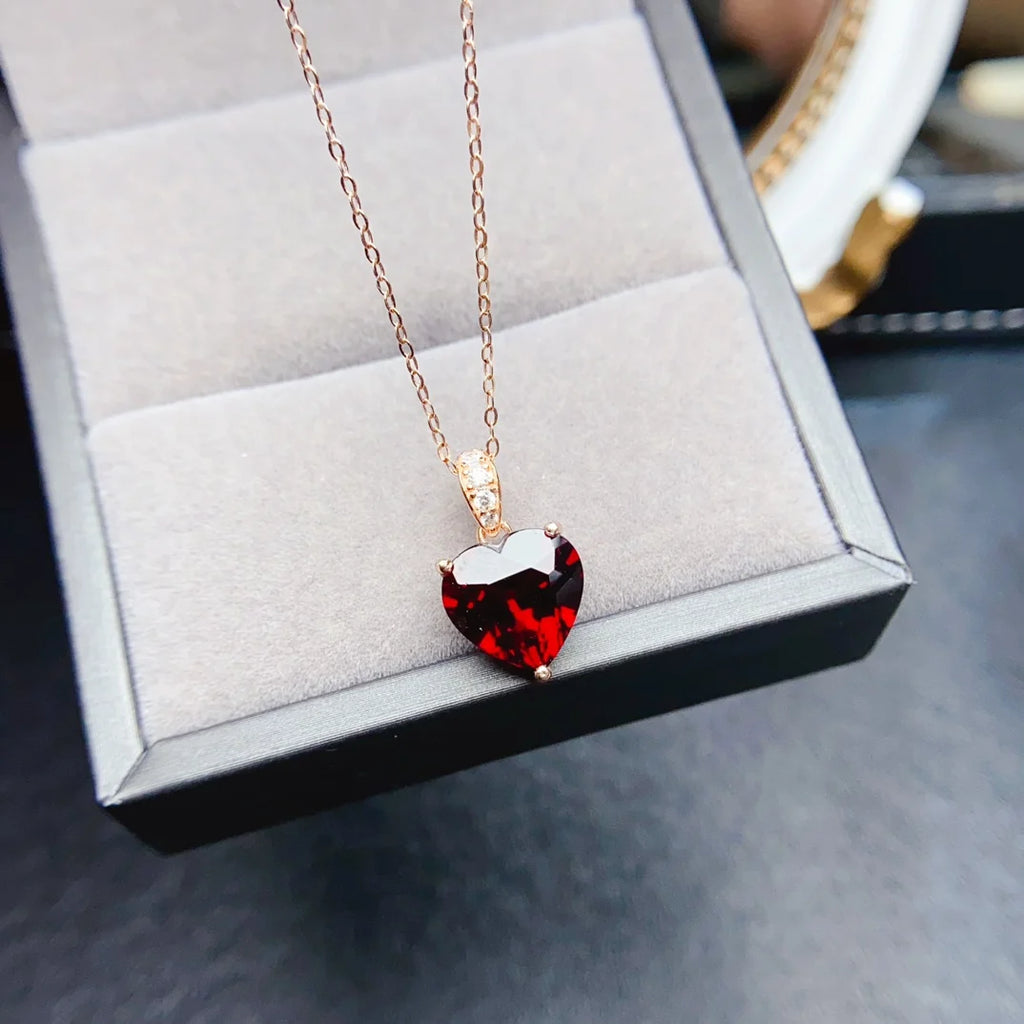 FS S925 Sterling Silver 10mm Heart-shaped Natural Garnet Pendant for Women Fine Charm Weddings Jewelry Certificate MeiBaPJ