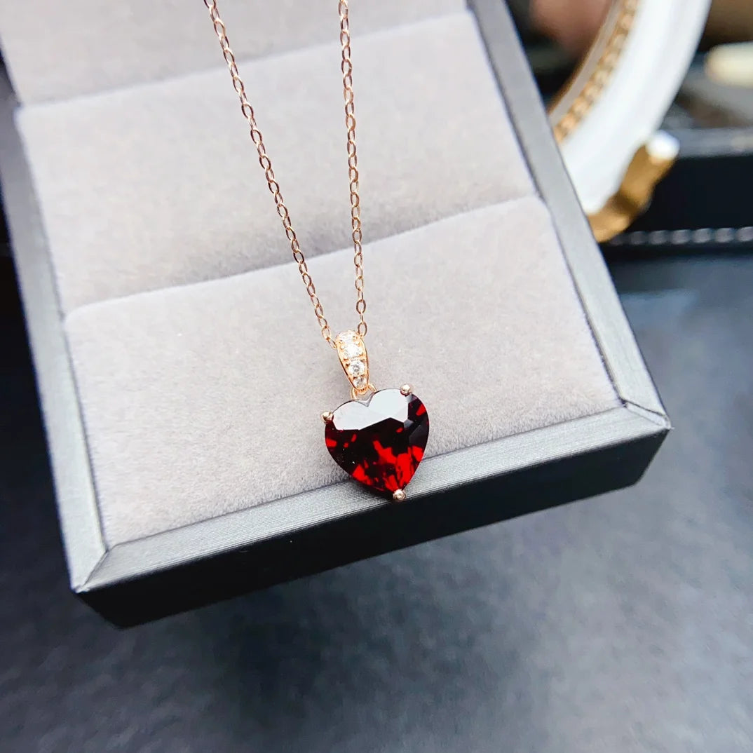FS S925 Sterling Silver 10mm Heart-shaped Natural Garnet Pendant for Women Fine Charm Weddings Jewelry Certificate MeiBaPJ