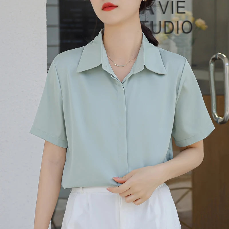 Summer New Women's Blouse Casual Loose Short Sleeve Ladies Shirt Japanese Fashion Pullover Button Up Female Clothing Elegant Top